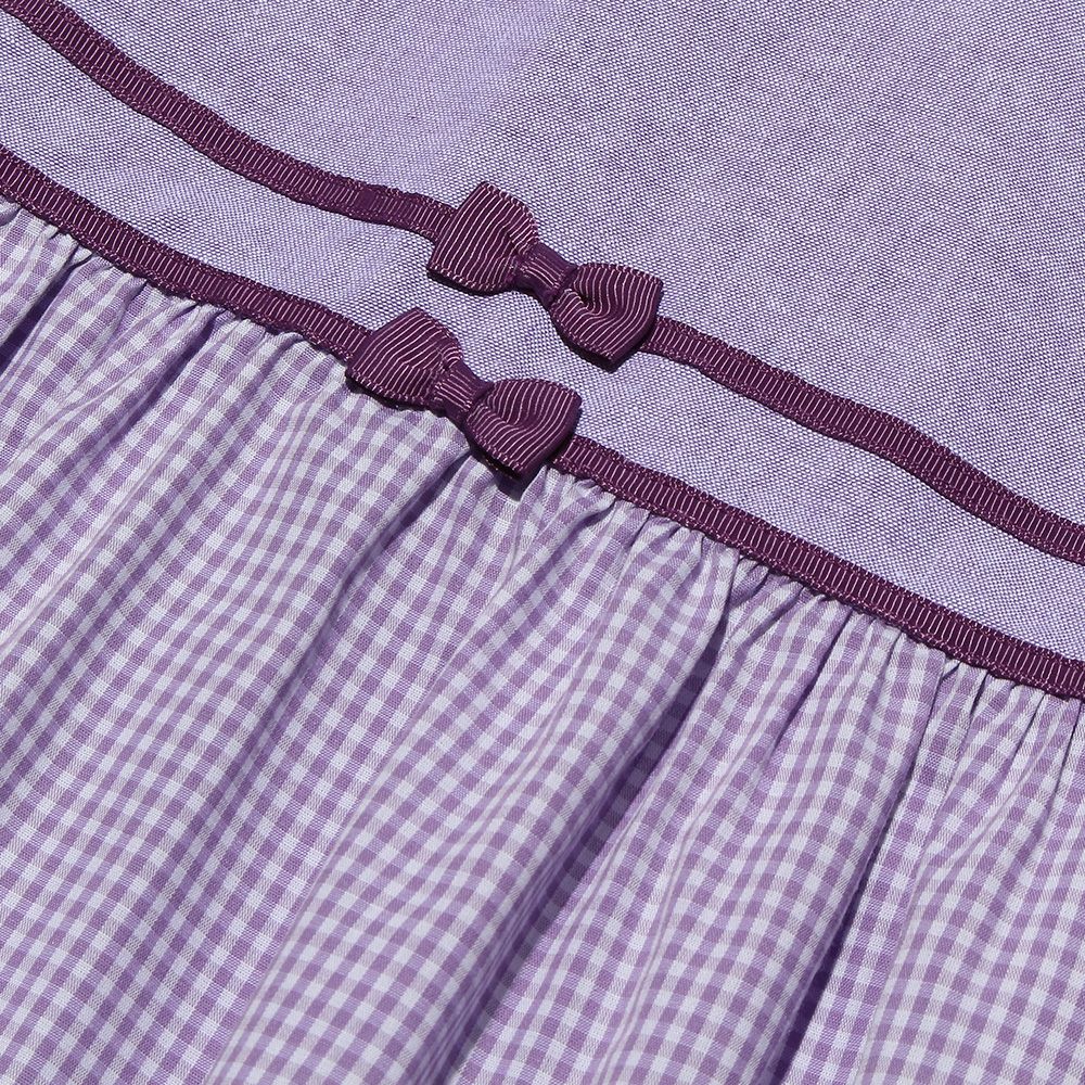 Gingham check dress with collar Purple Design point 2