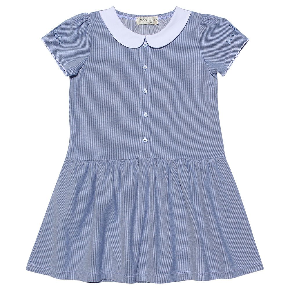 Children's clothing girl stripe pattern with collar One piece blue (61) front
