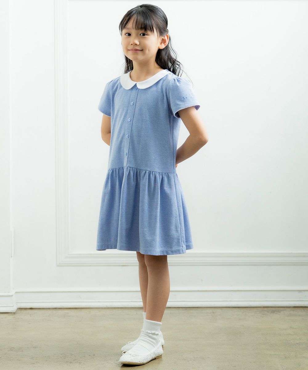 Children's clothing girl stripe pattern with collar One piece blue (61) model image 1