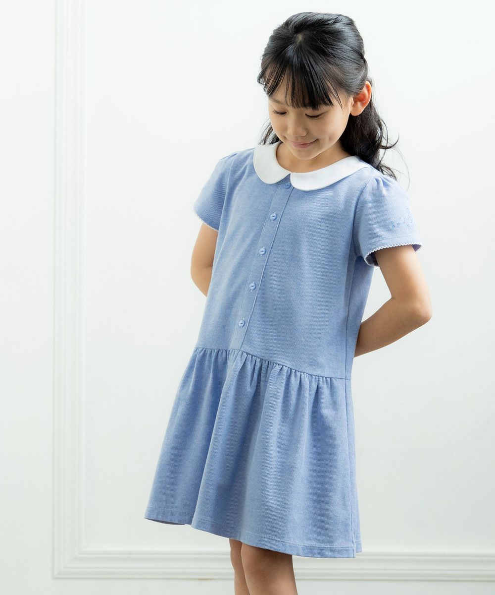 Children's clothing girl striped pattern with collar One piece blue (61) model image 2