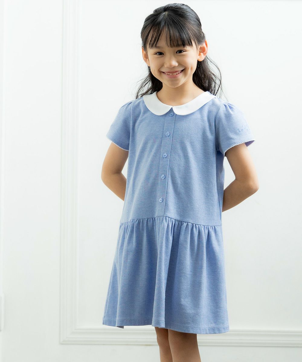 Children's clothing girl striped pattern with collar One piece blue (61) model image 3