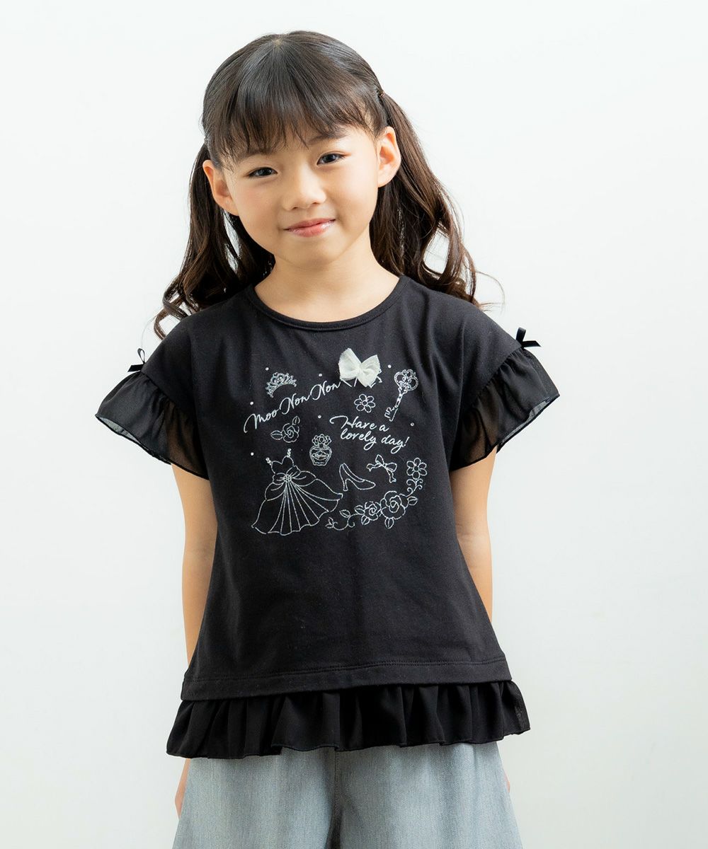Glittery print T -shirt with logo Black model image up