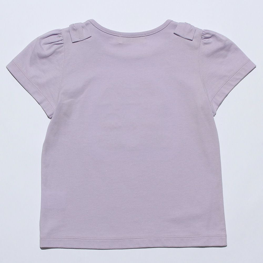 100 % cotton house with flowers embroidery T -shirt Purple back