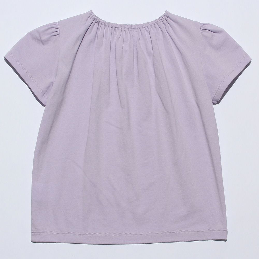 Baby clothes girl 100 % cotton T -shirt purple with flower embroidery collar (91) back