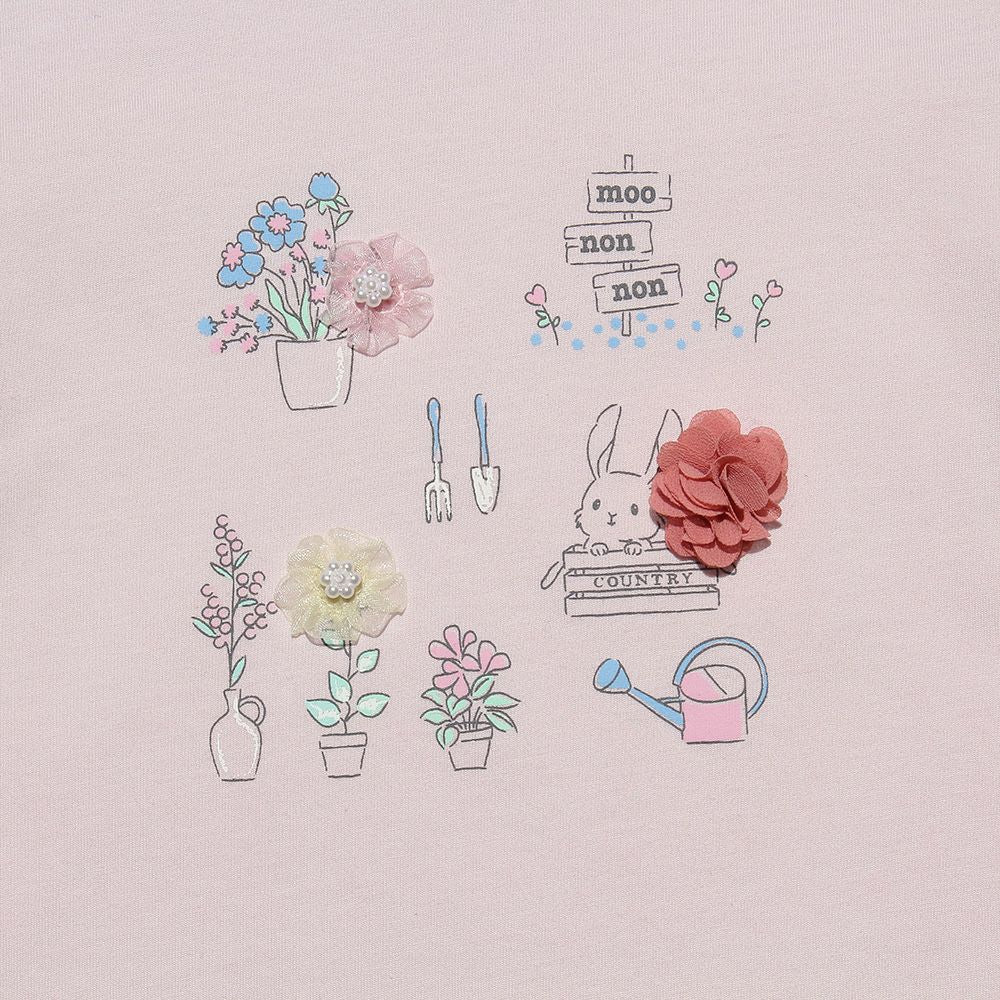 100 % cotton flowers & rabbit print T -shirt Pink Design point 1