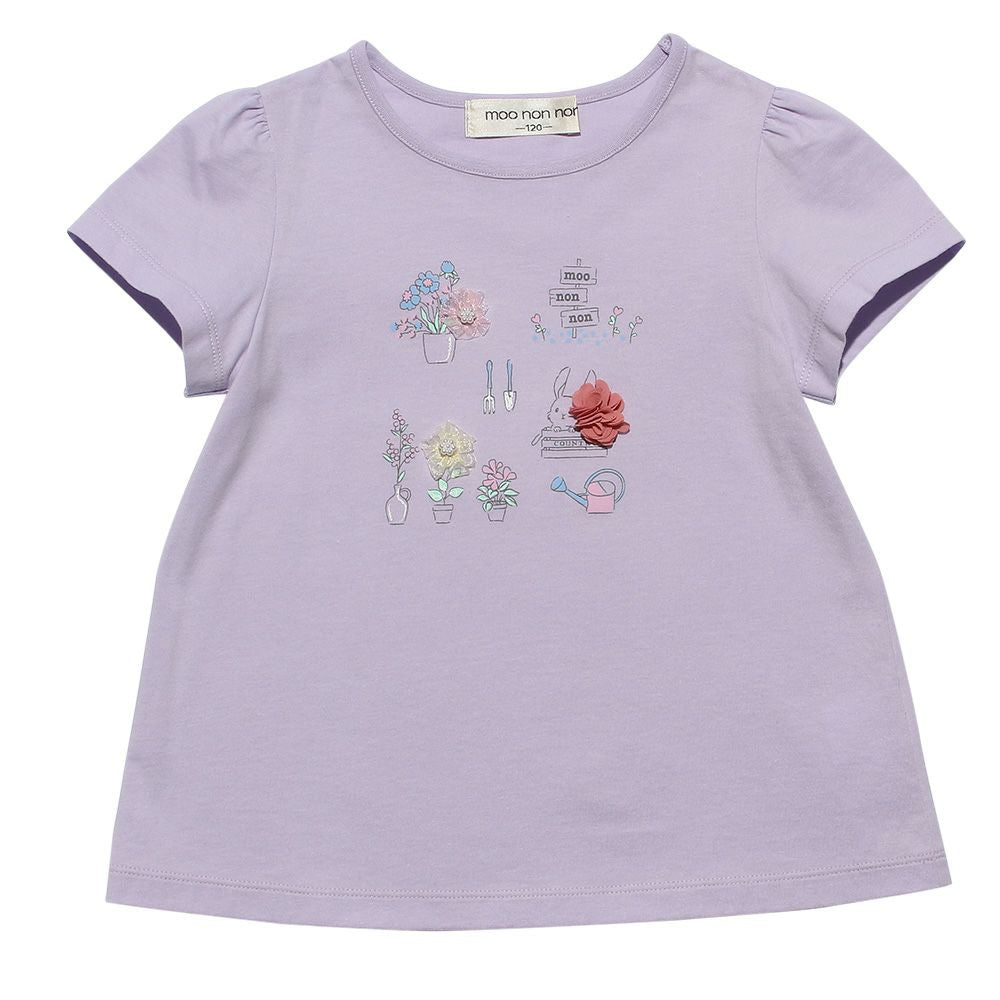 100 % cotton flowers & rabbit print T -shirt Purple front