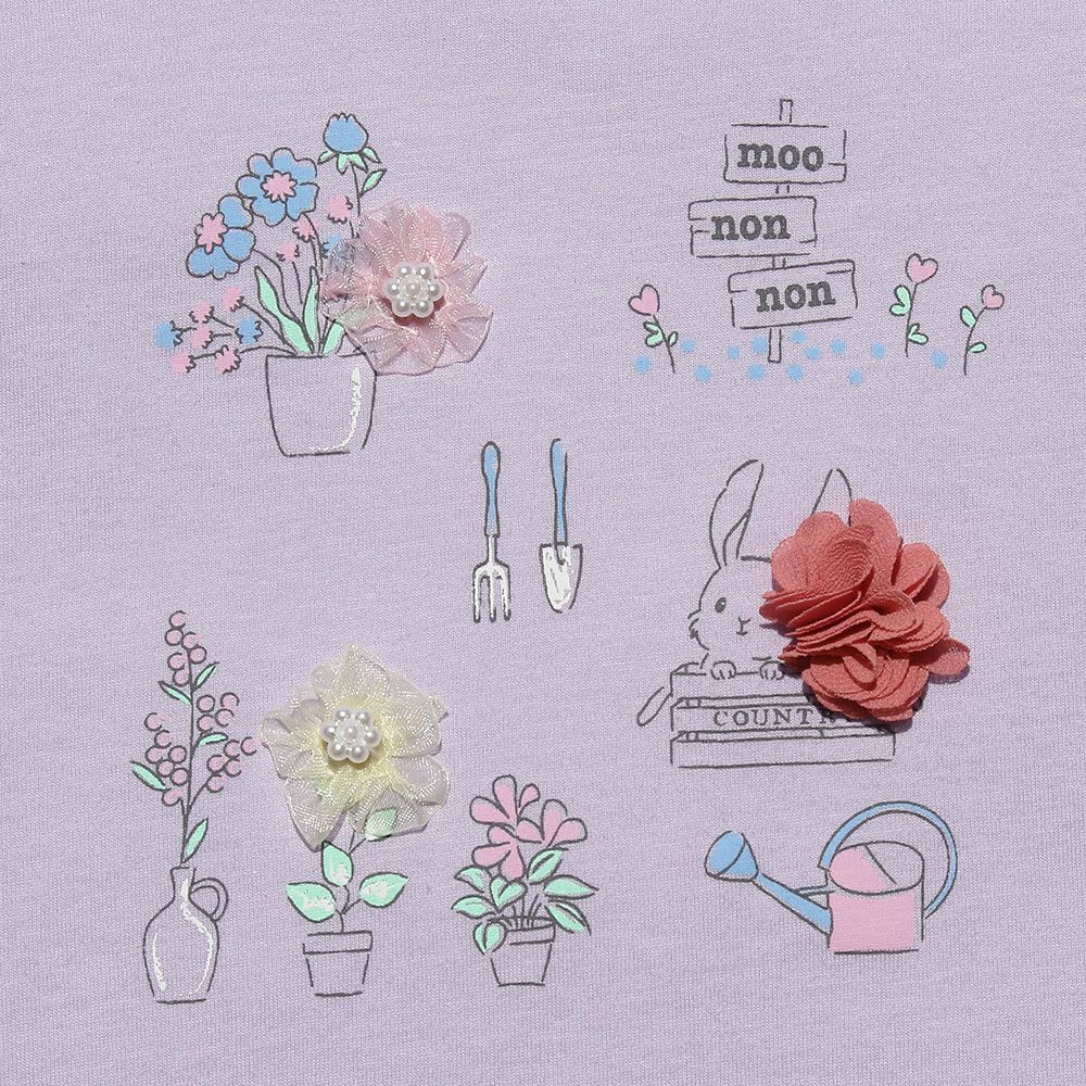 100 % cotton flowers & rabbit print T -shirt Purple Design point 1