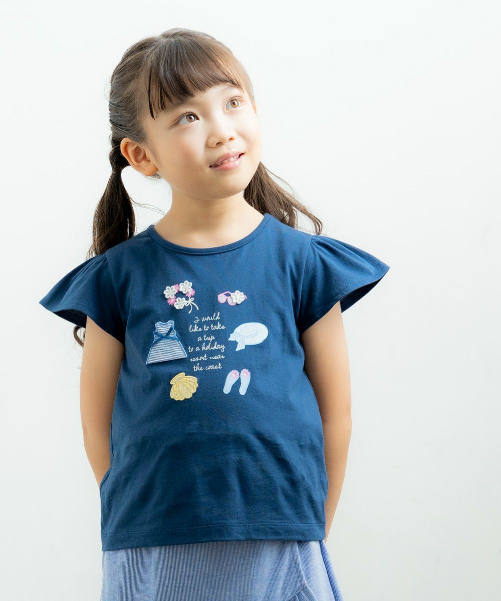 100 % cotton T -shirt with summer items print Navy model image 4