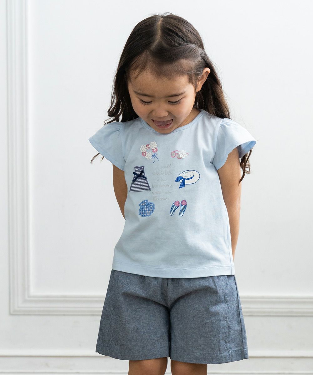 100 % cotton T -shirt with summer items print Blue model image 3