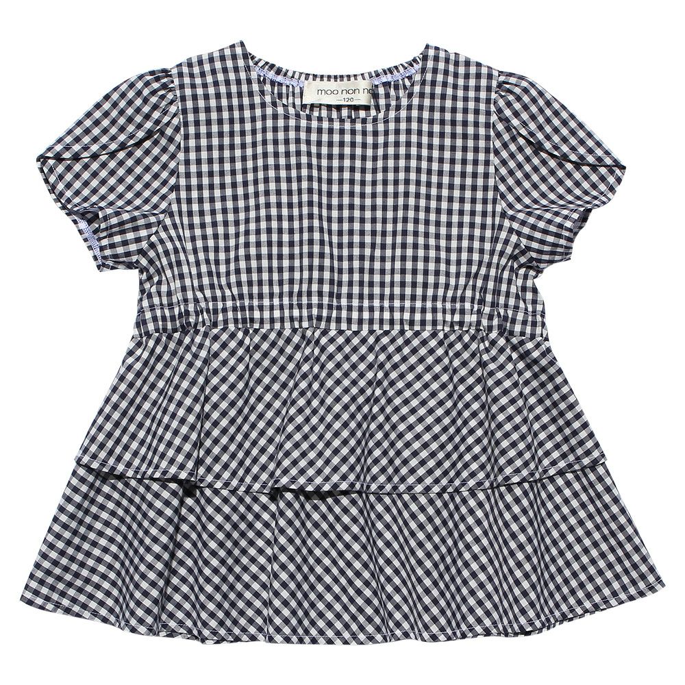 Gingham blouse with frills Navy front