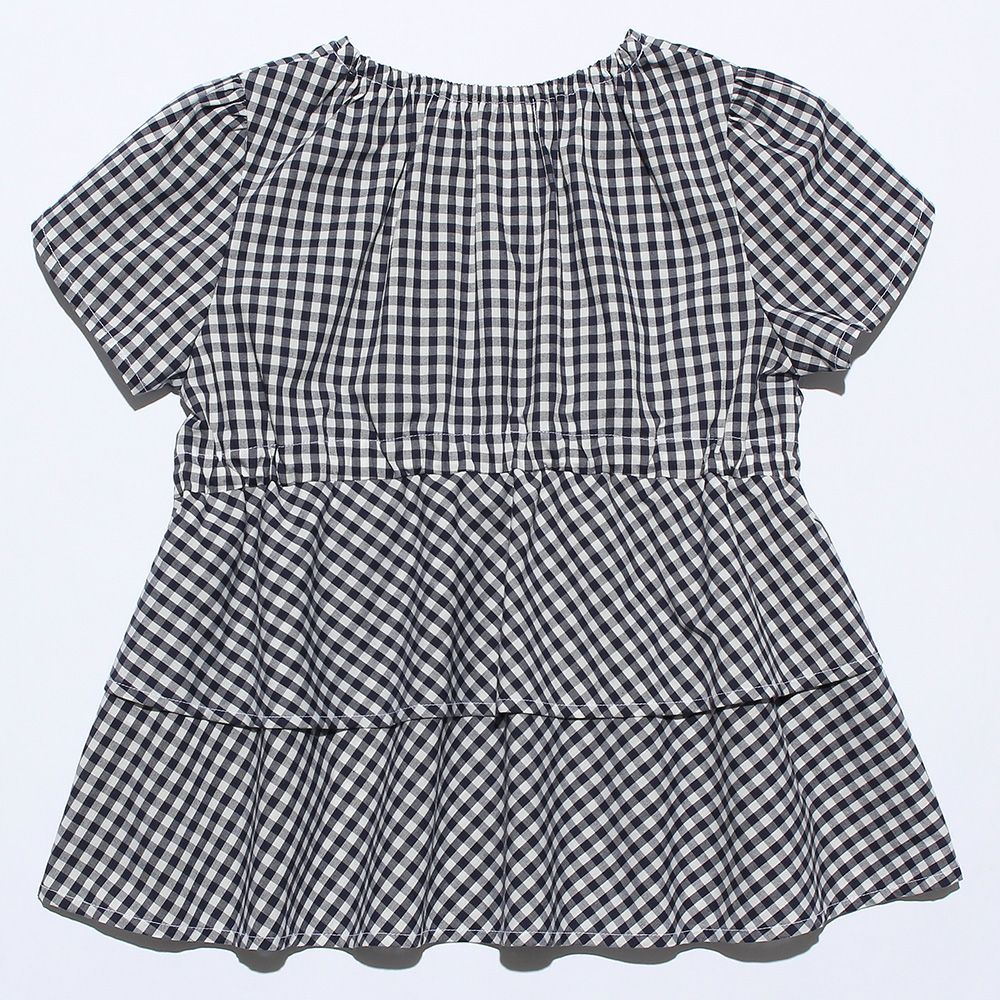 Gingham blouse with frills Navy back