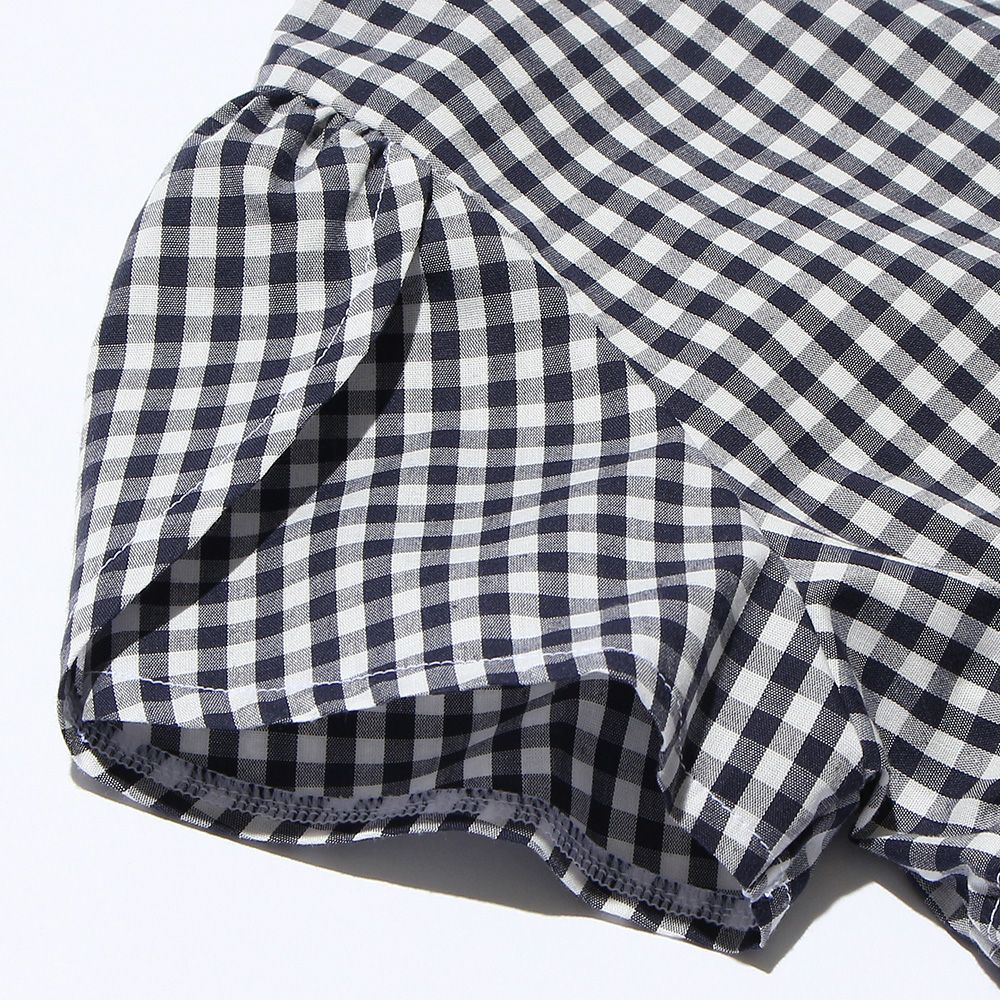 Gingham blouse with frills Navy Design point 1