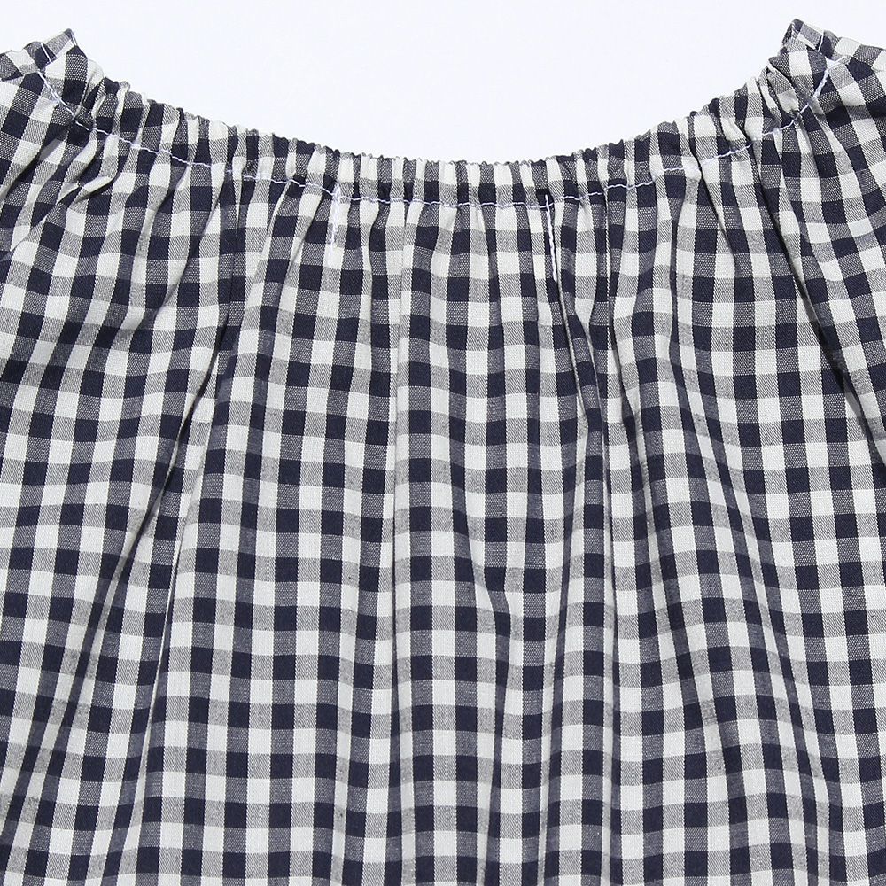 Gingham blouse with frills Navy Design point 2