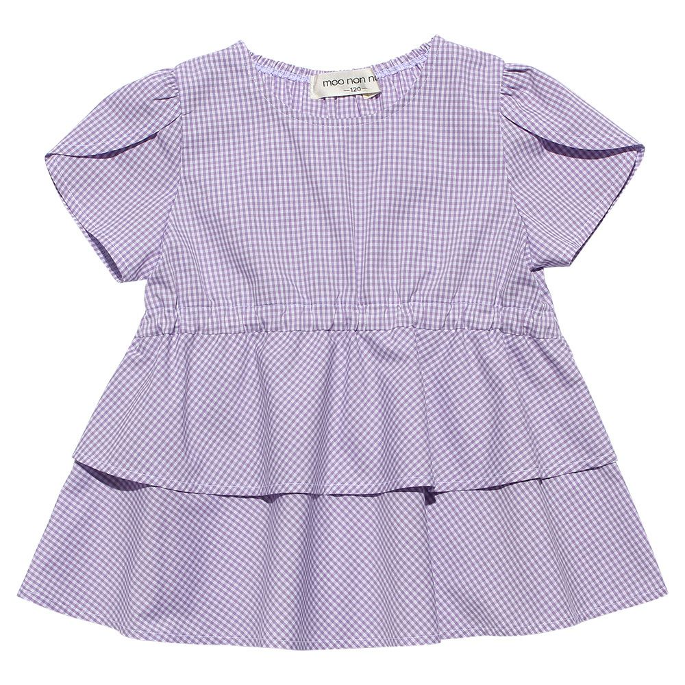 Gingham blouse with frills Purple front