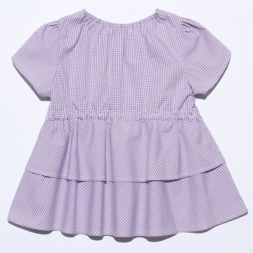 Gingham blouse with frills Purple back