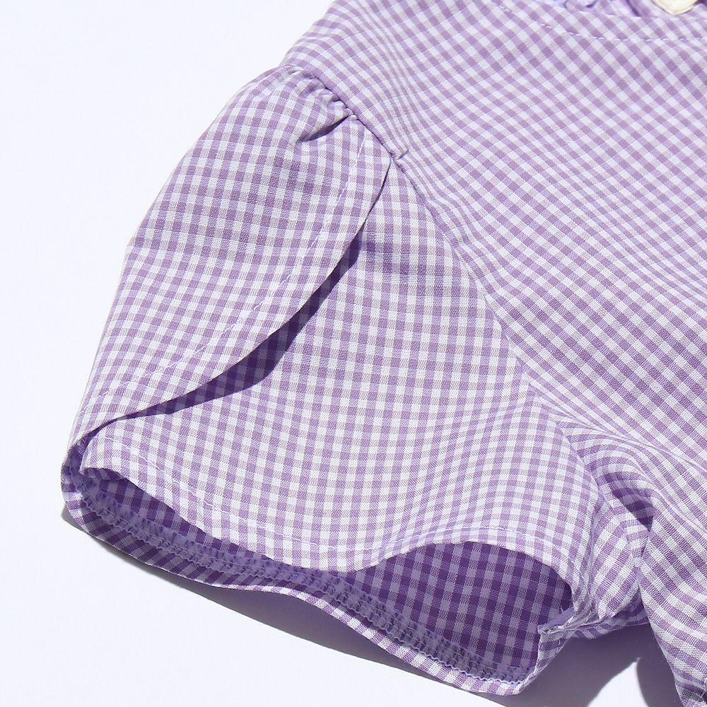 Gingham blouse with frills Purple Design point 1