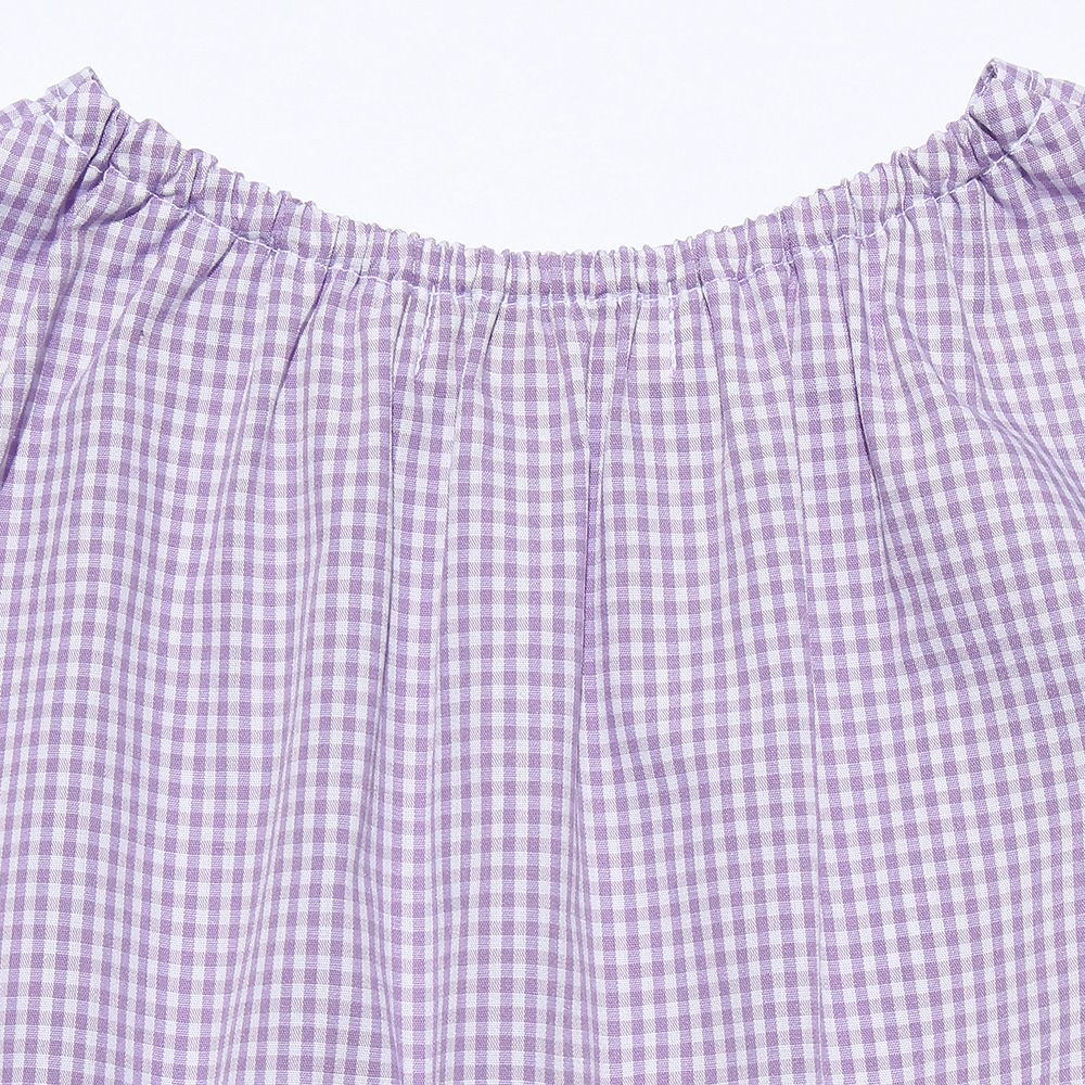 Gingham blouse with frills Purple Design point 2