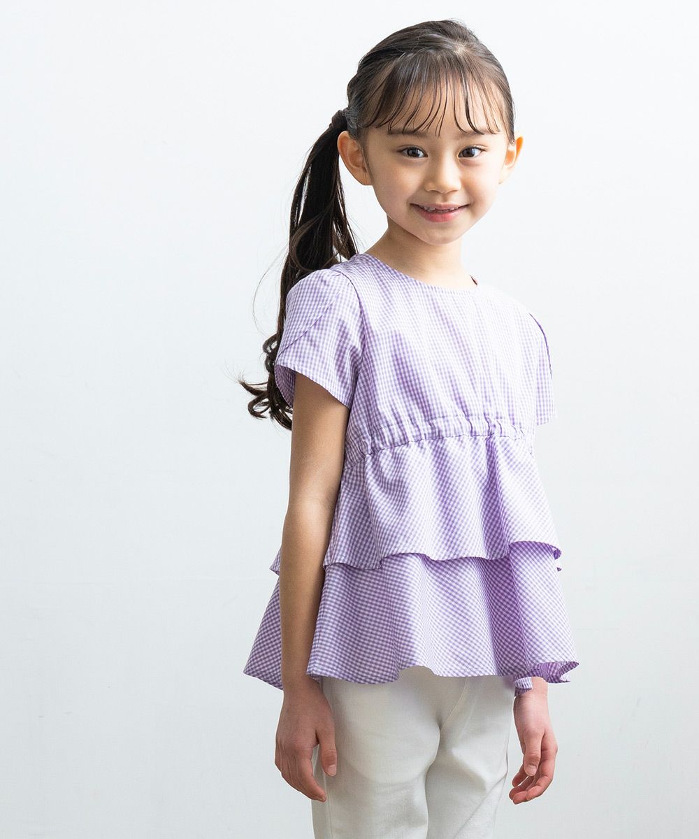 Gingham blouse with frills Purple model image 1