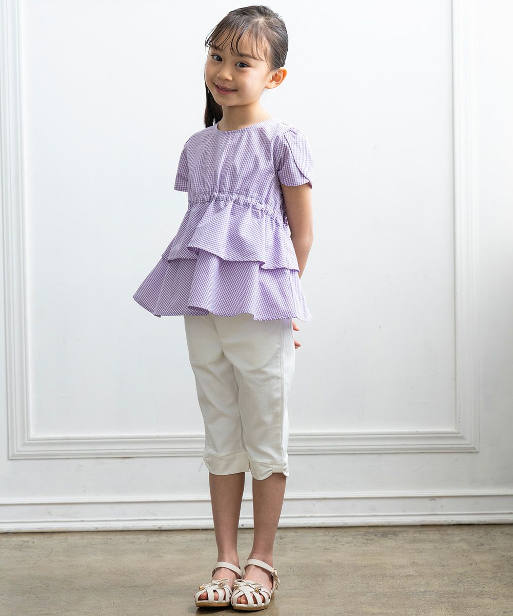Gingham blouse with frills Purple model image 3