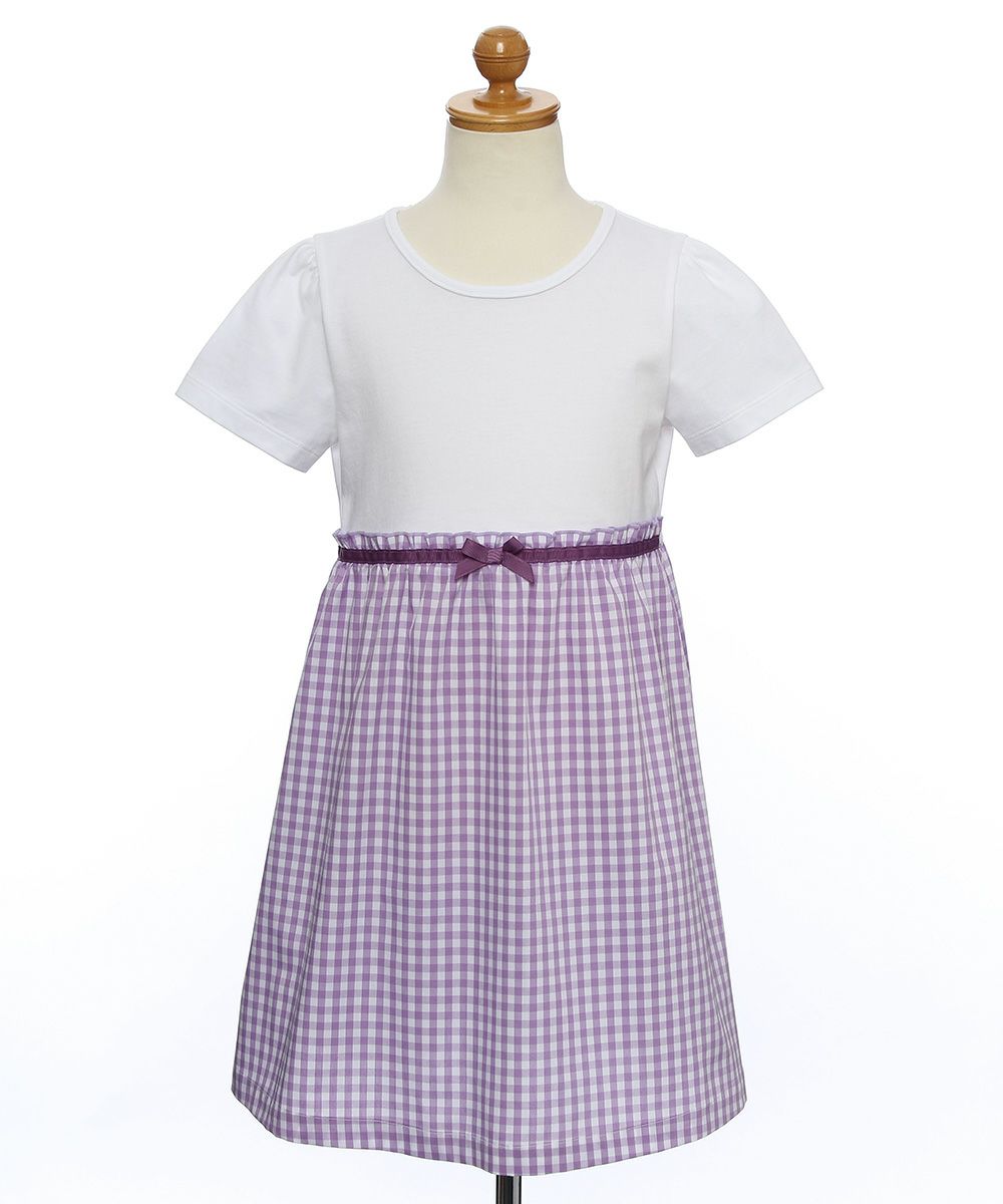 Gingham check contrast fabric dress Purple torso