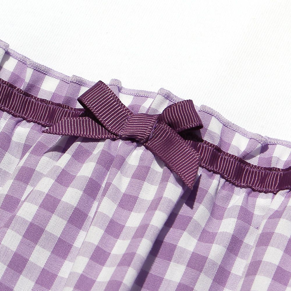 Gingham check contrast fabric dress Purple Design point 1