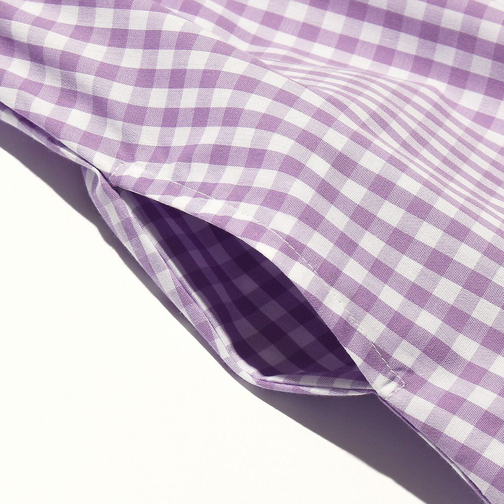 Gingham check contrast fabric dress Purple Design point 2