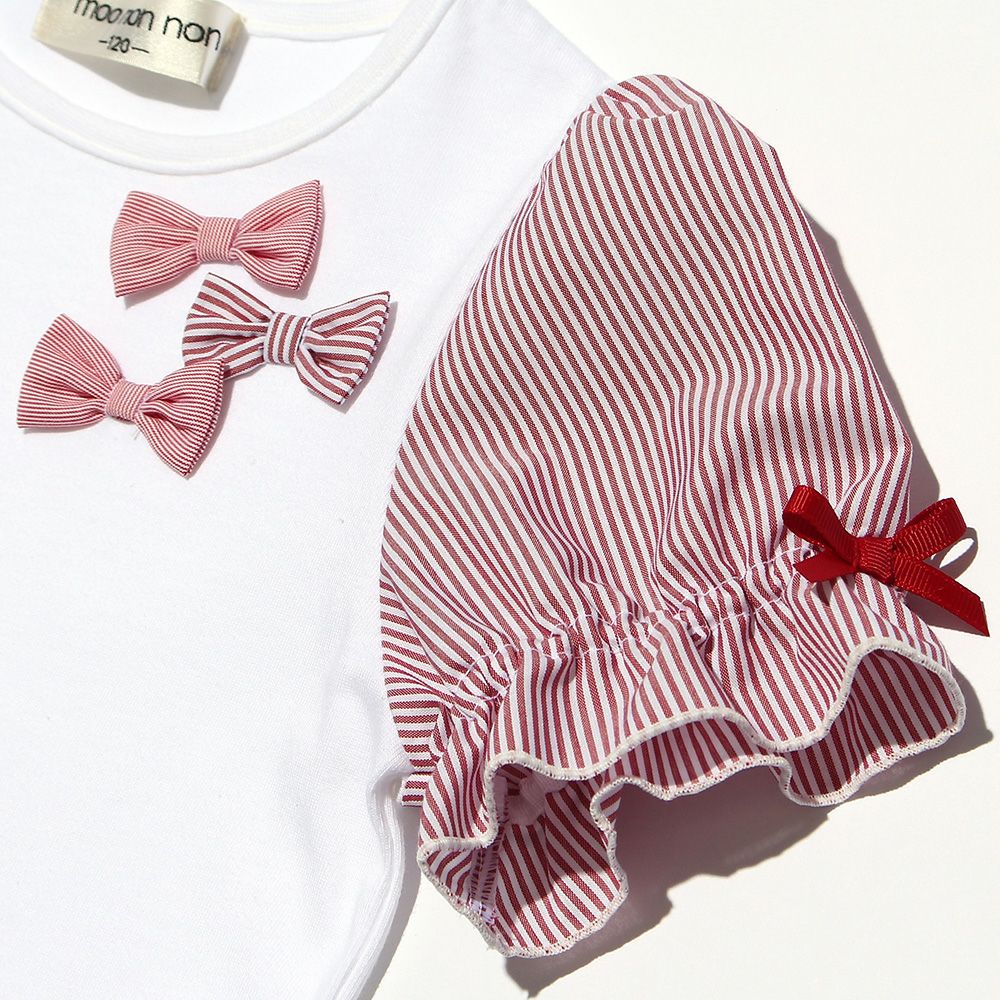 Striped pattern dress with ribbon Red Design point 1