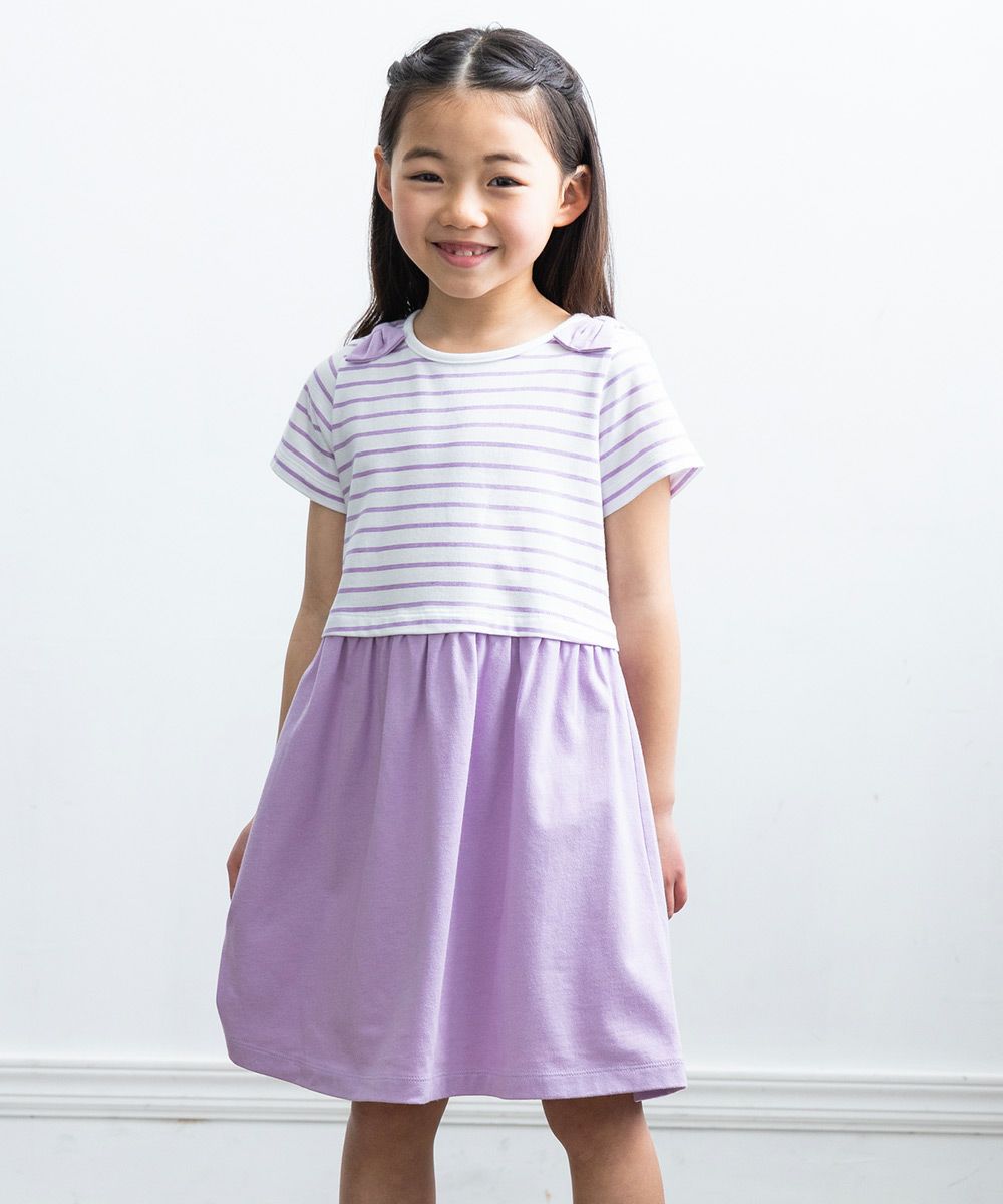 100 % cotton border pattern dress Purple model image 1