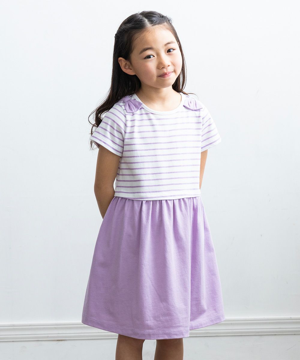 100 % cotton border pattern dress Purple model image 3
