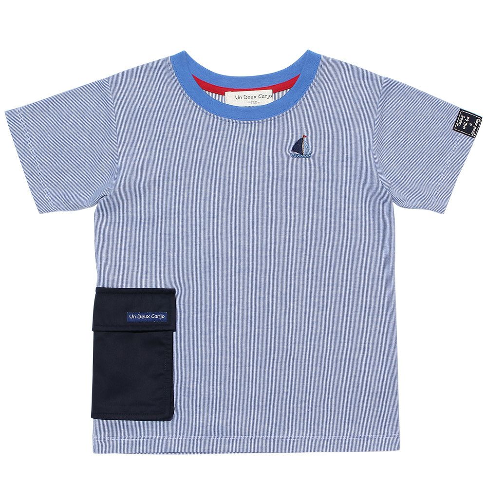 T -shirt with striped pattern pocket motif Blue front