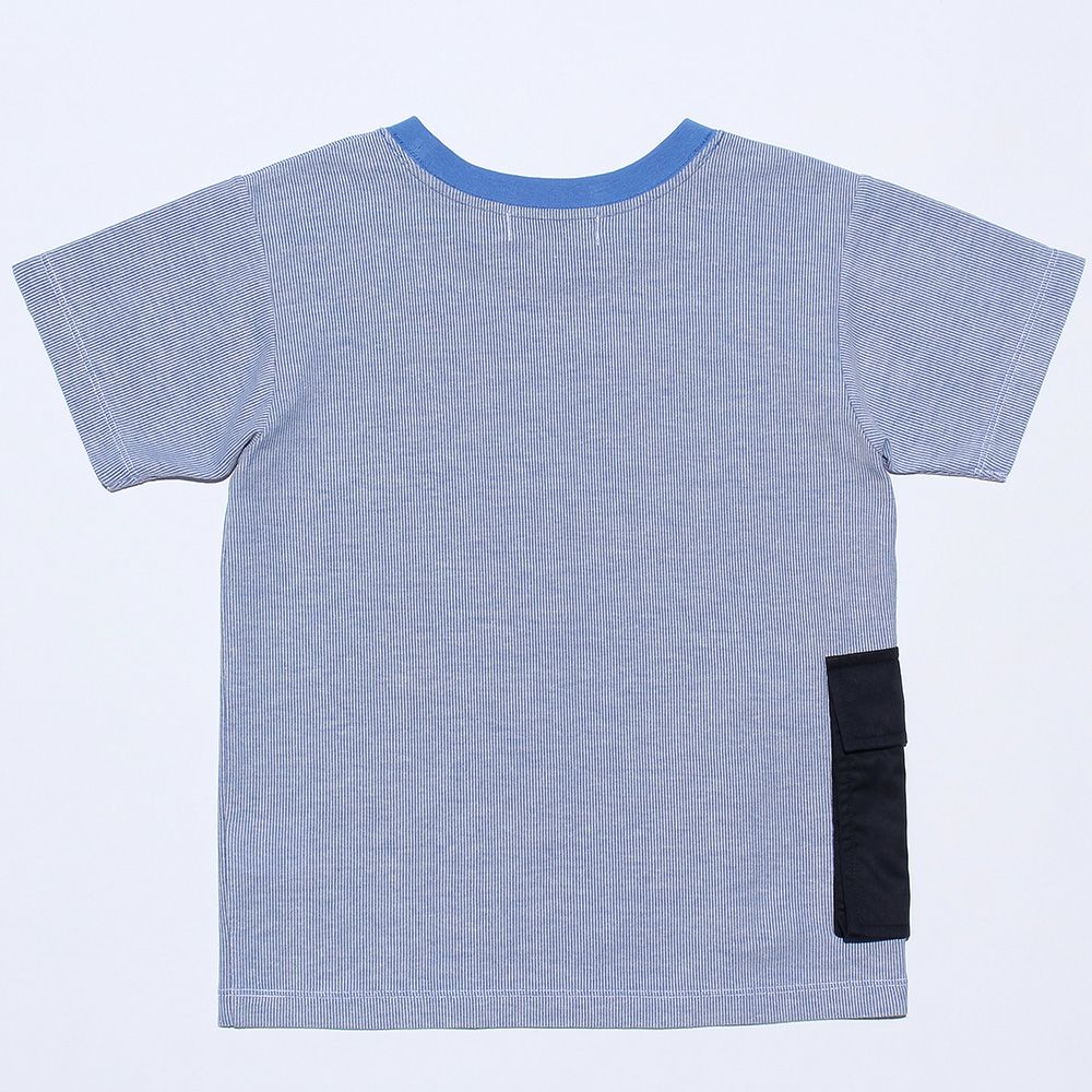 T -shirt with striped pattern pocket motif Blue back