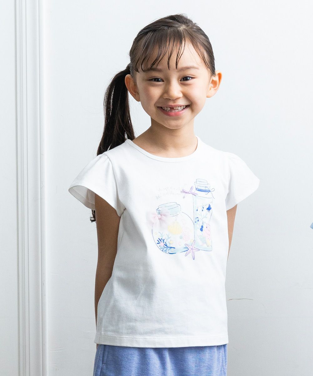 100 % cotton seashell & glass bottle print T -shirt Off White model image up