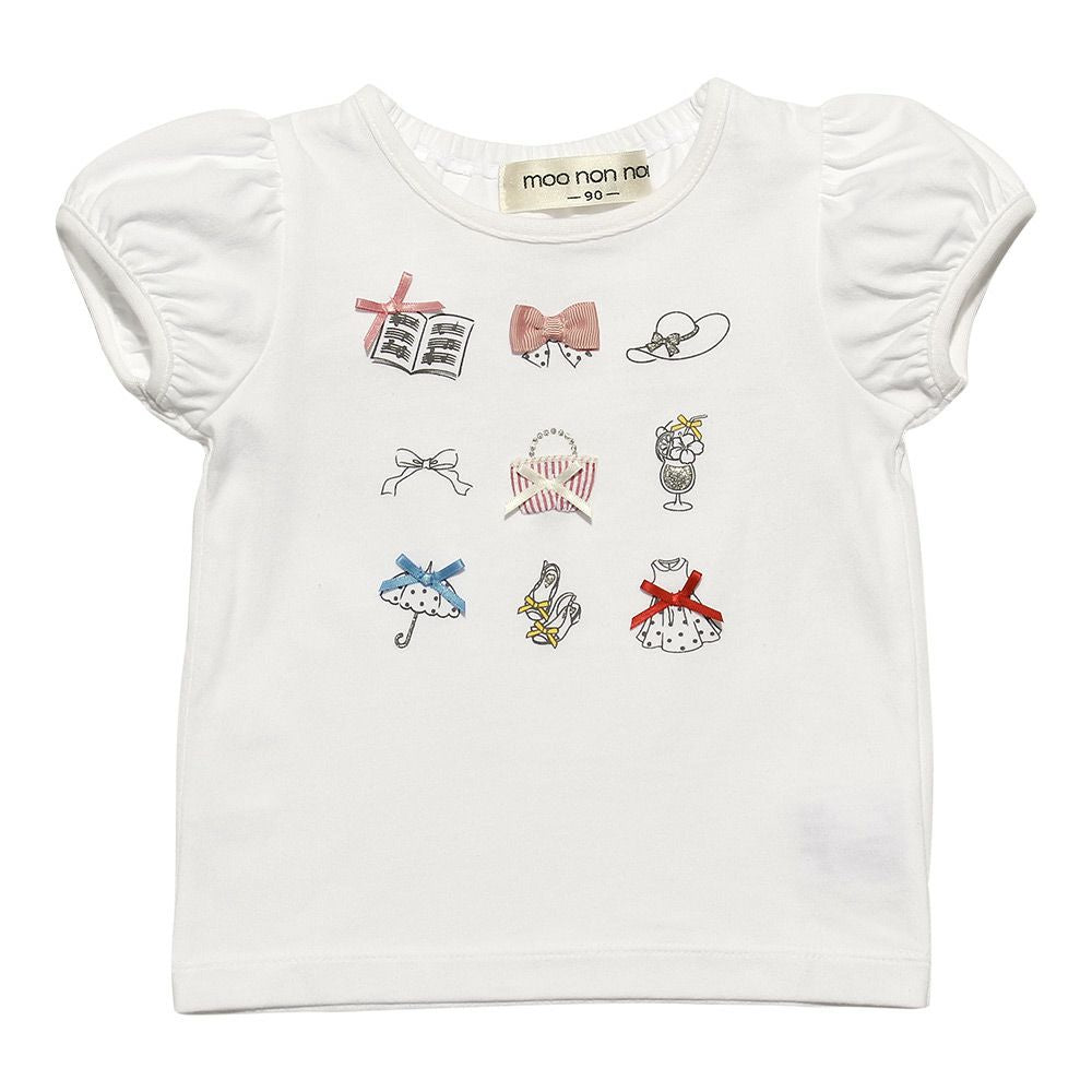 Baby size 100% cotton girly items print T -shirt Off White front
