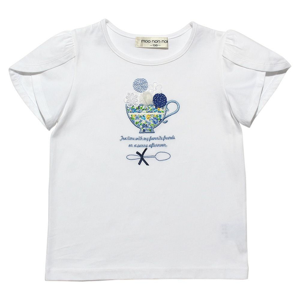 100 % cotton floral tea cup motif T -shirt Off White front