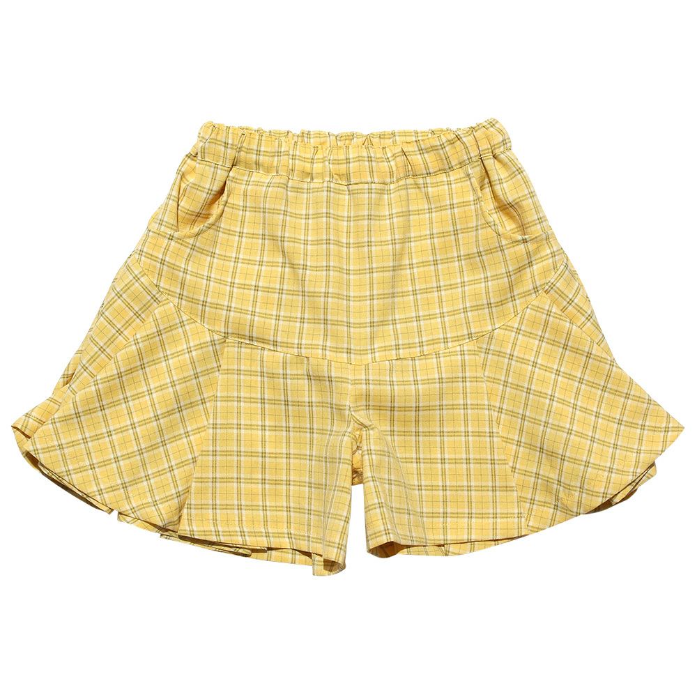 Check pattern pleat -style culottes Yellow front