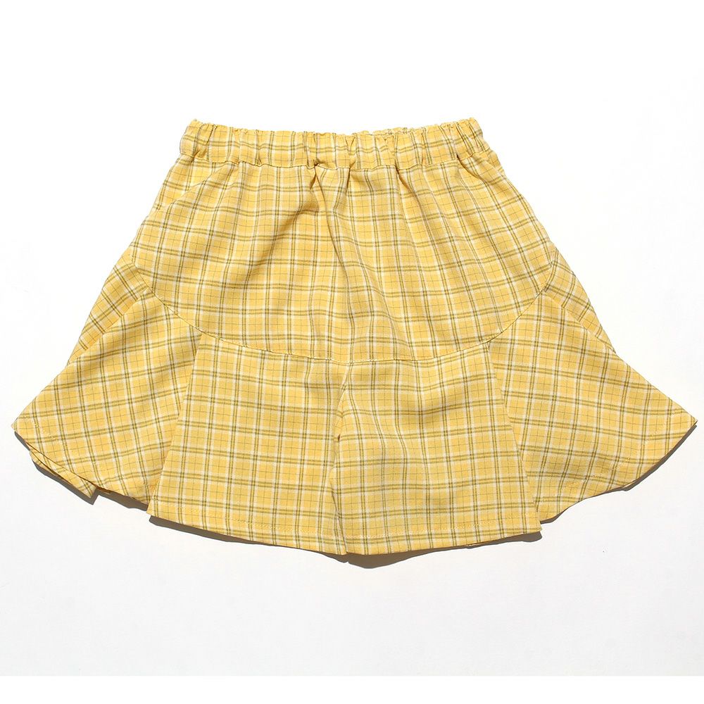 Check pattern pleat -style culottes Yellow back