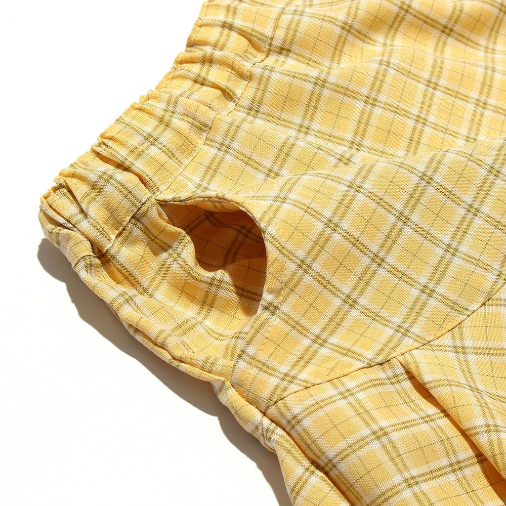 Check pattern pleat -style culottes Yellow Design point 1