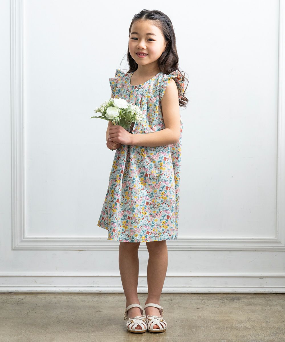 100 % cotton flower print dress Green model image 2