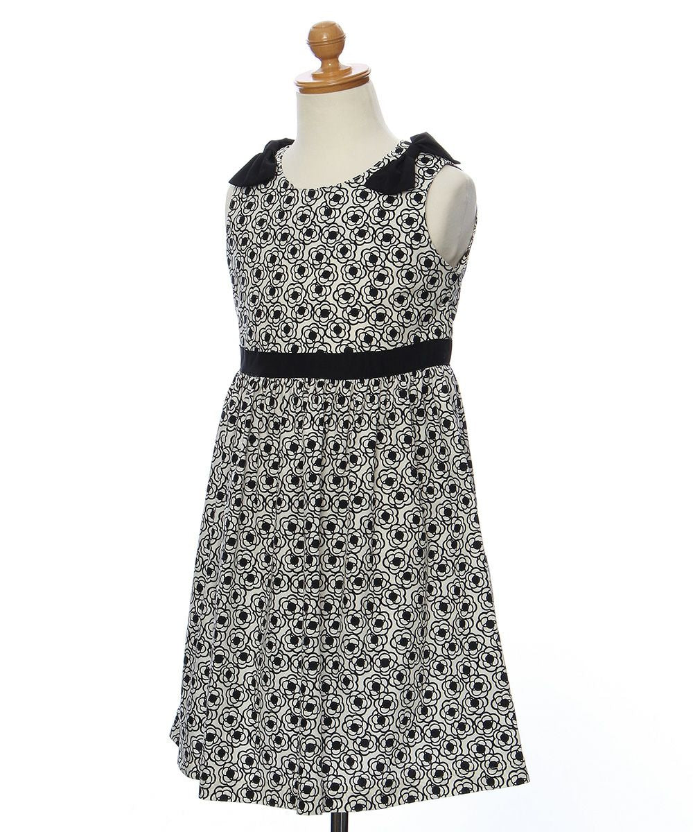 Made in Japan Floral pattern dress with ribbon White/Black torso