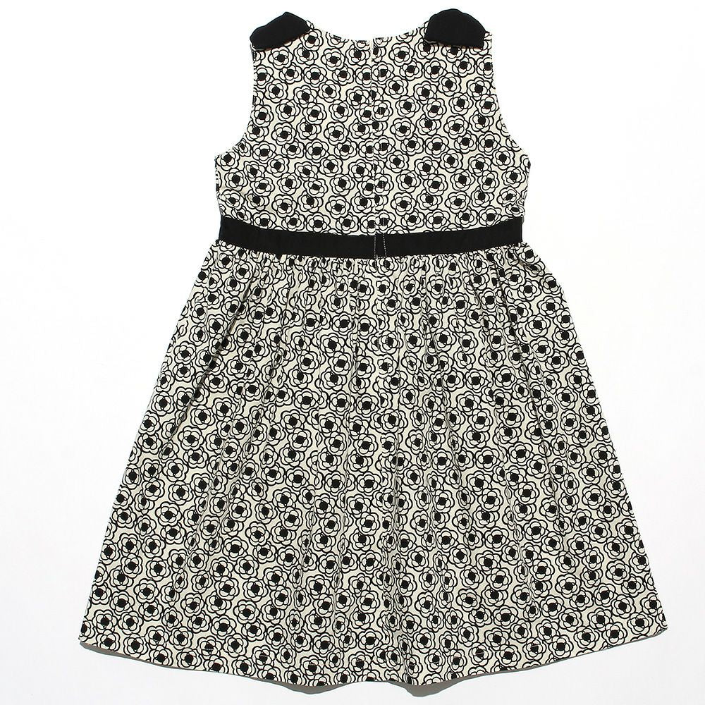 Made in Japan Floral pattern dress with ribbon White/Black back
