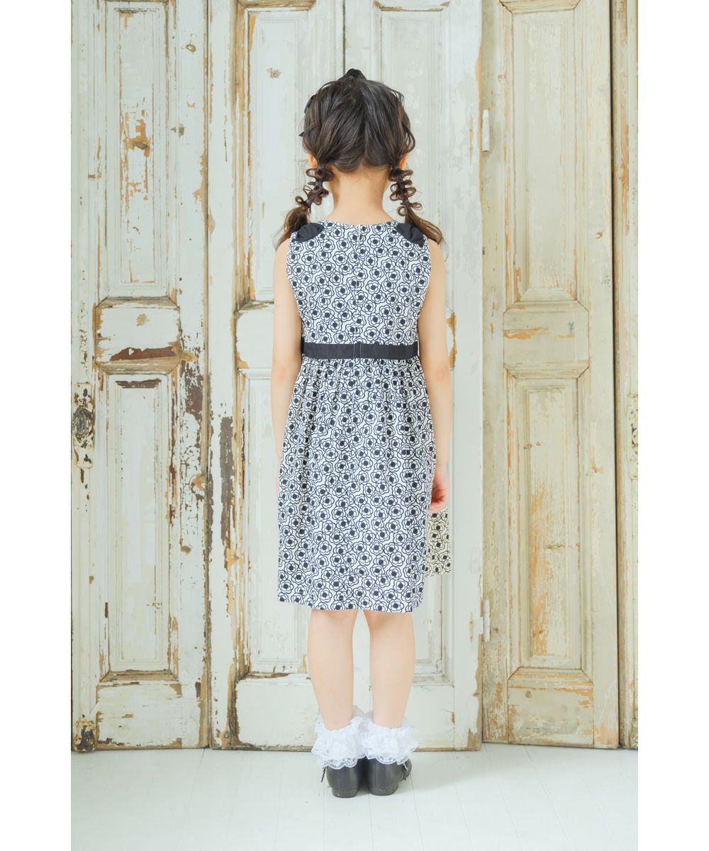 Made in Japan Floral pattern dress with ribbon White/Black model image 4