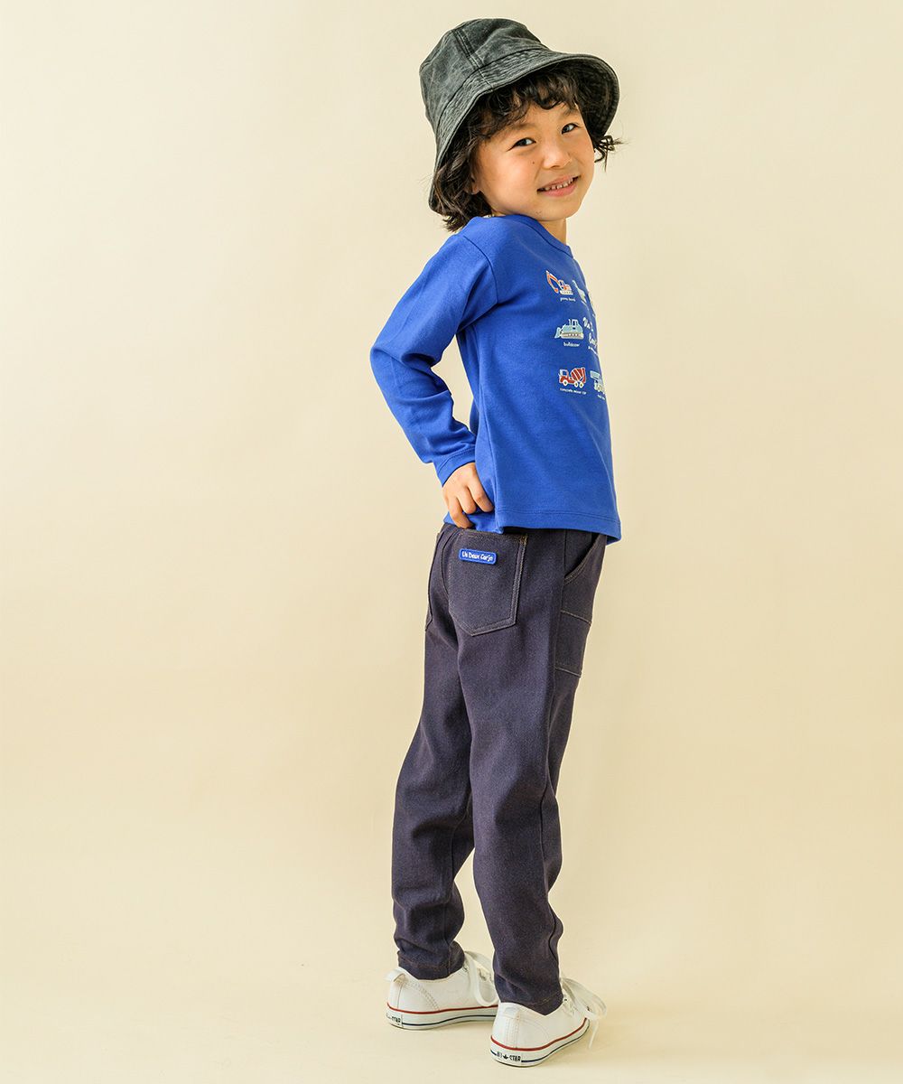 Baby Clothes Boy Denim Knit Full Length Pants Navy (06) Model image whole body