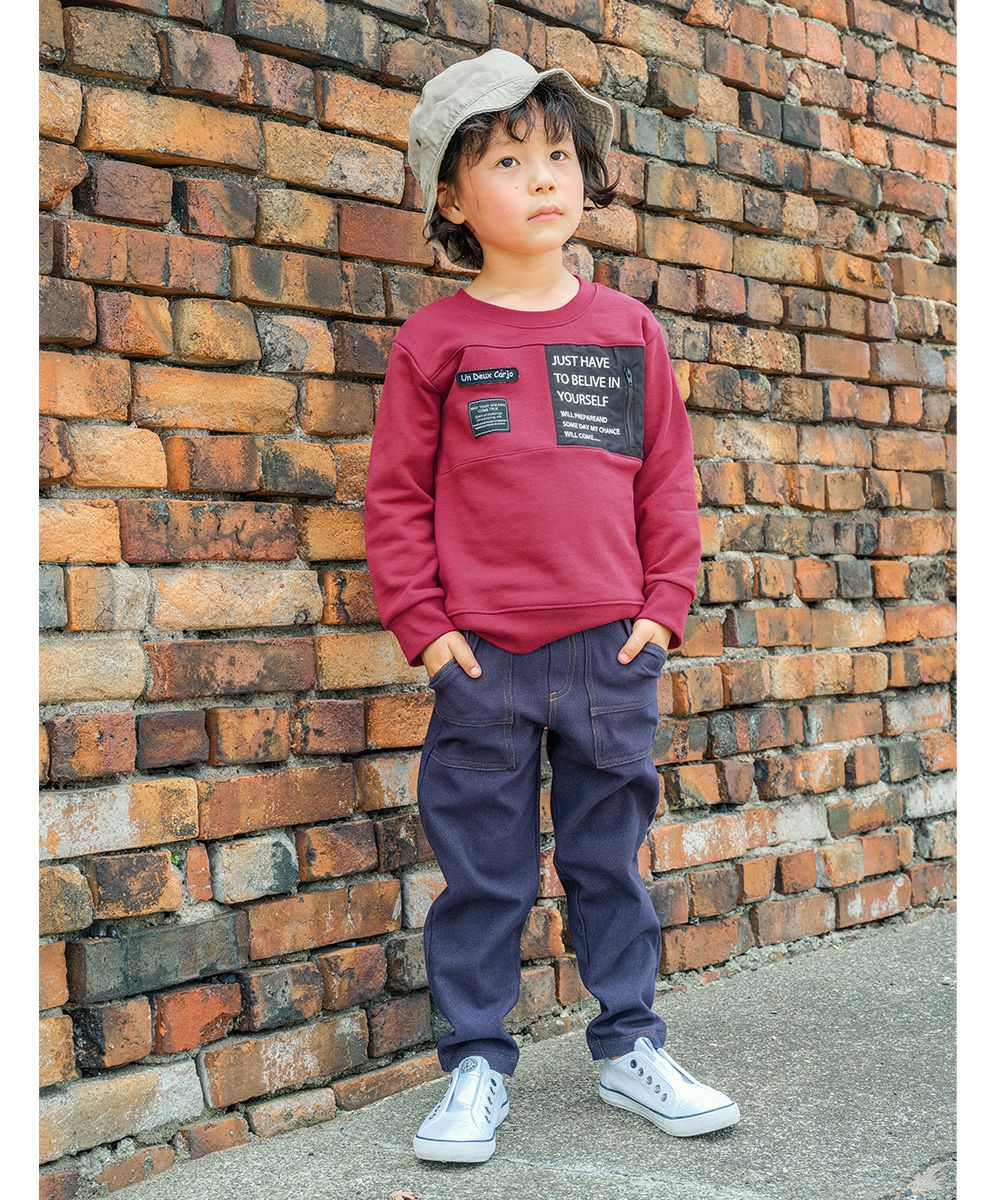 Baby Clothes Boy Denim Knit full length Pants Navy (06) Model Image 3