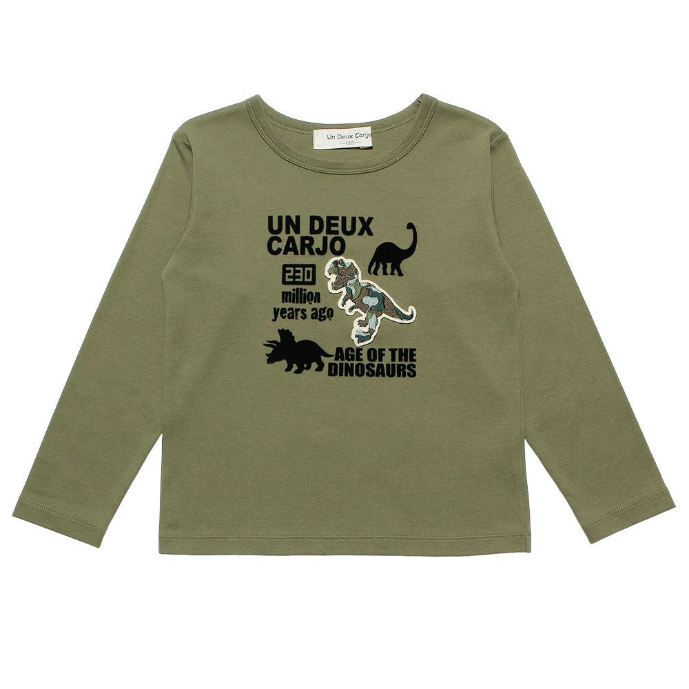 100 % cotton dinosaur flock print T -shirt Khaki front