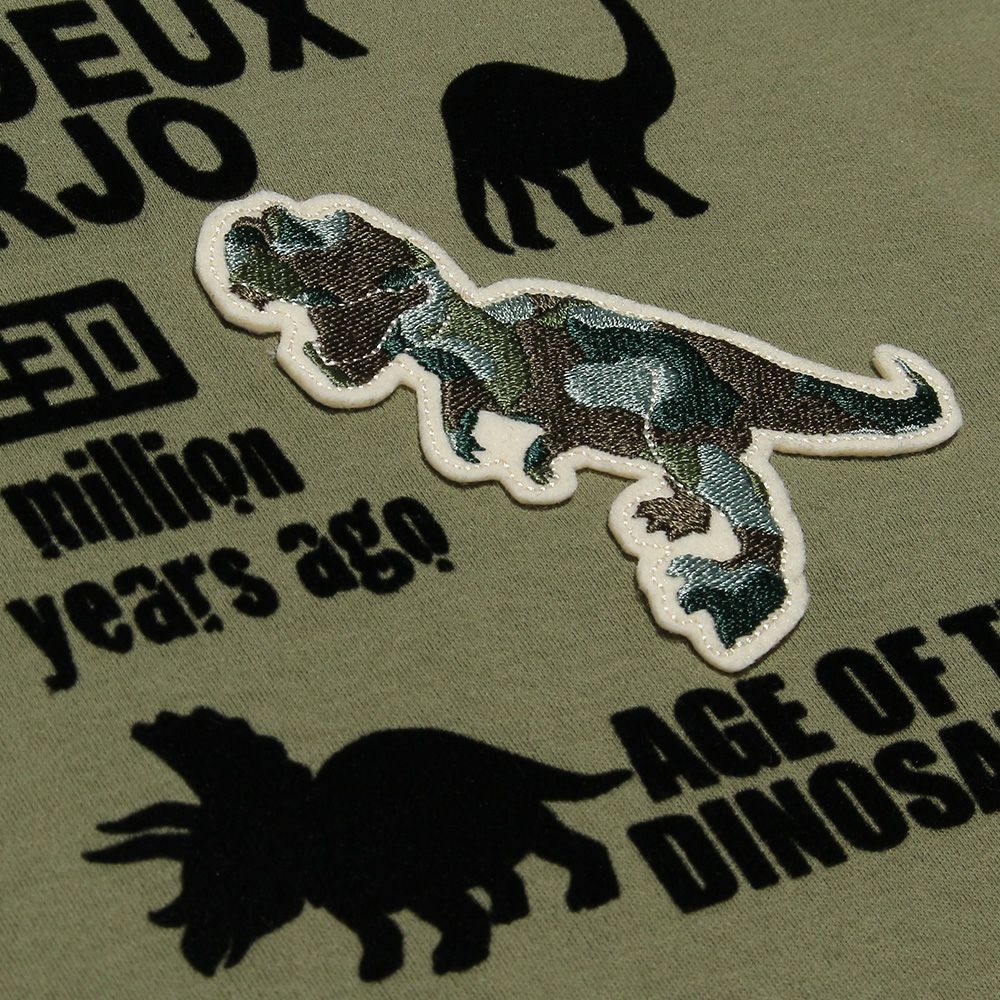 100 % cotton dinosaur flock print T -shirt Khaki Design point 2