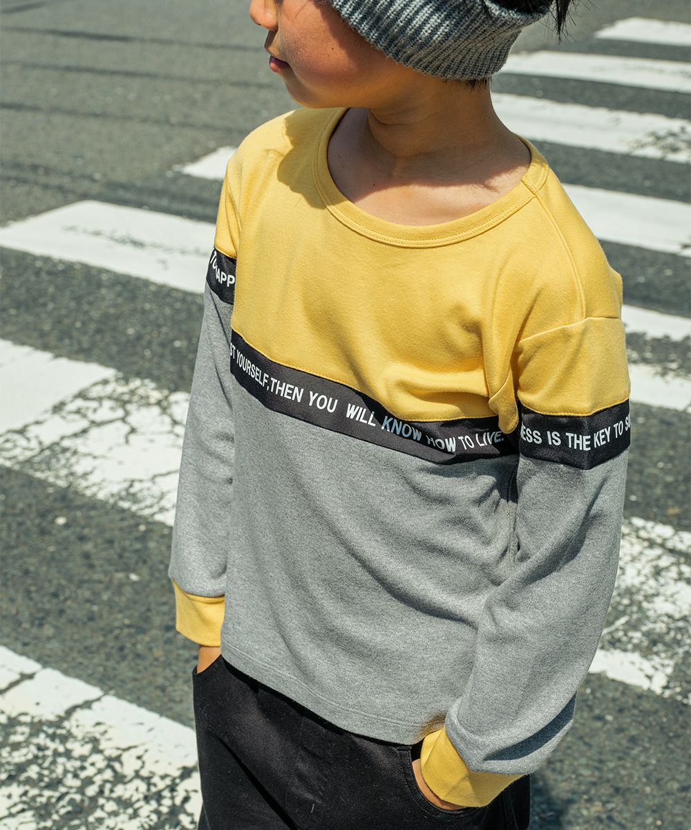 100 % cotton bicolor design T -shirt Yellow model image 4