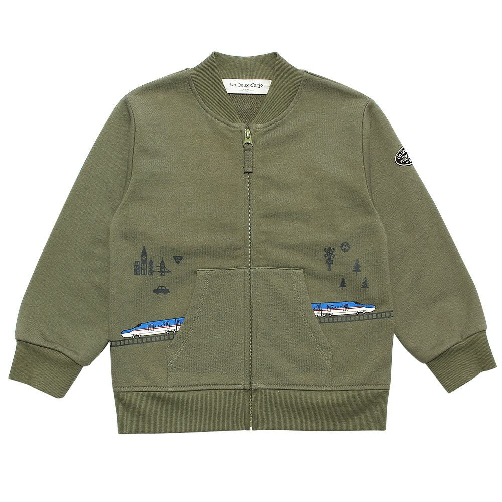 Muff pocket vehicle design jacket Khaki front
