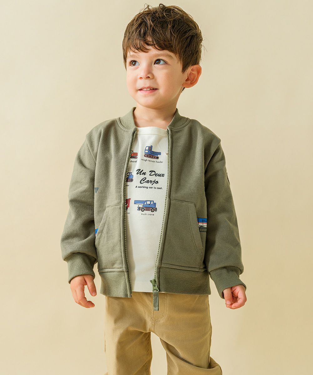 Muff pocket vehicle design jacket Khaki model image 2