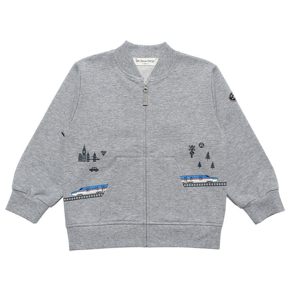 Muff pocket vehicle design jacket Misty Gray front