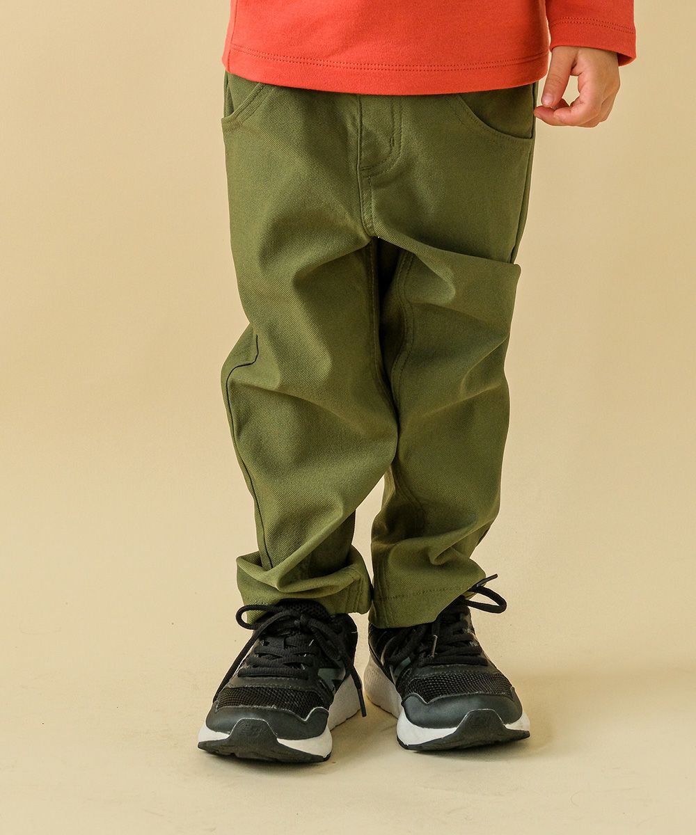 full length stretch pants with logo with pockets Khaki model image up